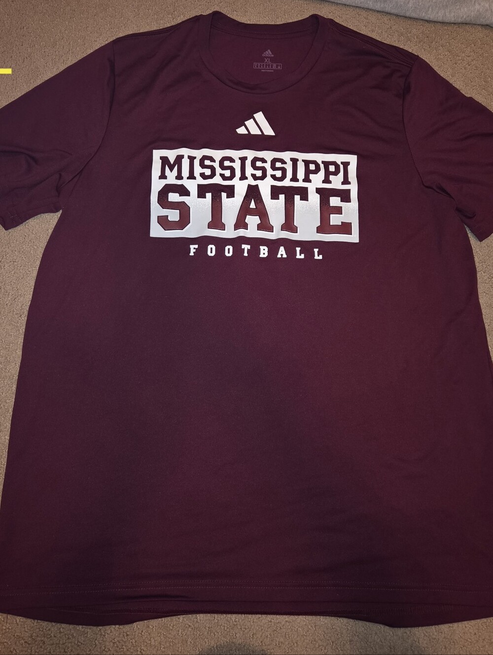 XL Adidas Maroon Mississippi State Football Tee, light weight material